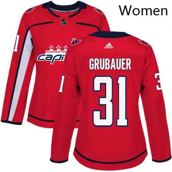 Womens Adidas Washington Capitals 31 Philipp Grubauer Authentic Red Home NHL Jersey